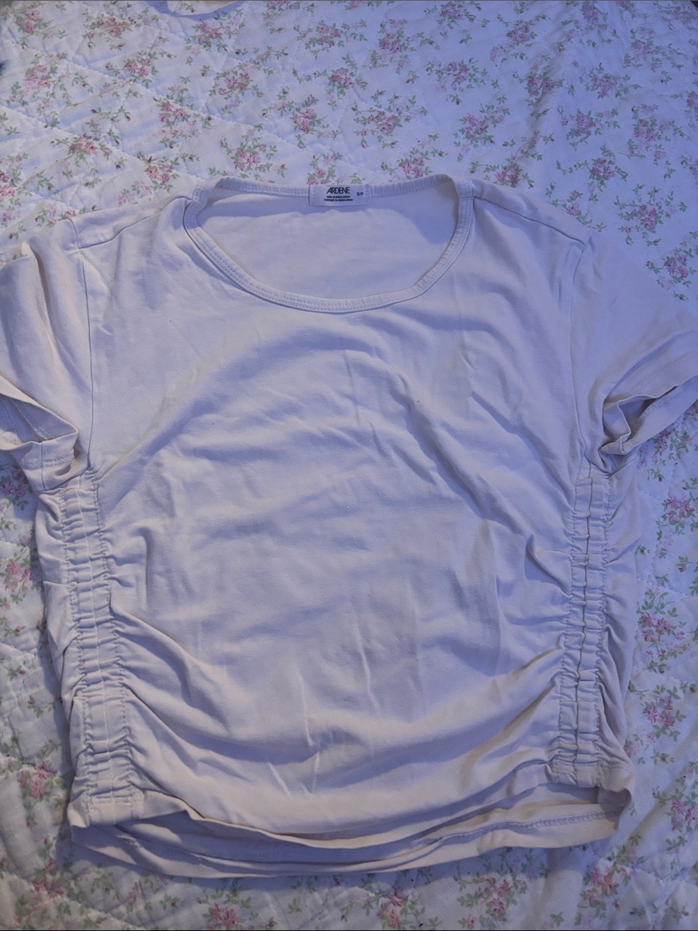 Ardene Cream Short Sleeve Side-Ruched Tee